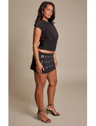 Shape Black Eyelet Detail Mini Skirt - 1