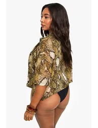 Plus Beachwear Essentials Snake Print Cropped Shirt - 1