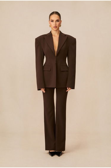 Joanna Lace Up Wide Shoulder Blazer & Trousers Set