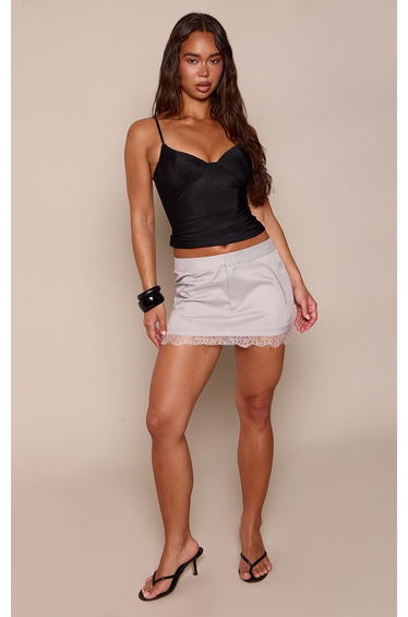 Charcoal Lace Hem Tailored Mini Skirt