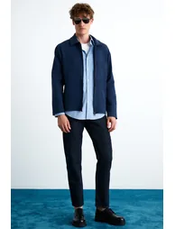 GRIMELANGE CALPE Men's Scuba Interlock Fabric Organic Cotton Zippered Pocket Stylish Shirt-Type Navy Jacket - 1