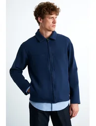 GRIMELANGE CALPE Men's Scuba Interlock Fabric Organic Cotton Zippered Pocket Stylish Shirt-Type Navy Jacket - 3