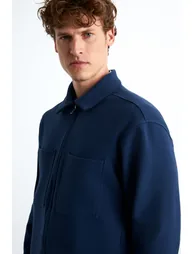 GRIMELANGE CALPE Men's Scuba Interlock Fabric Organic Cotton Zippered Pocket Stylish Shirt-Type Navy Jacket - 4
