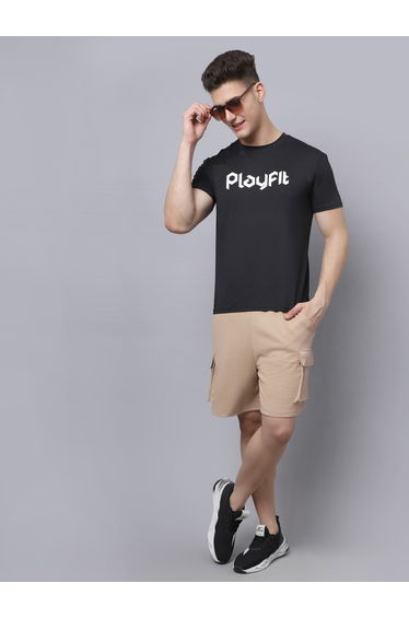 Men Beige Cargo Shorts with Drawstring