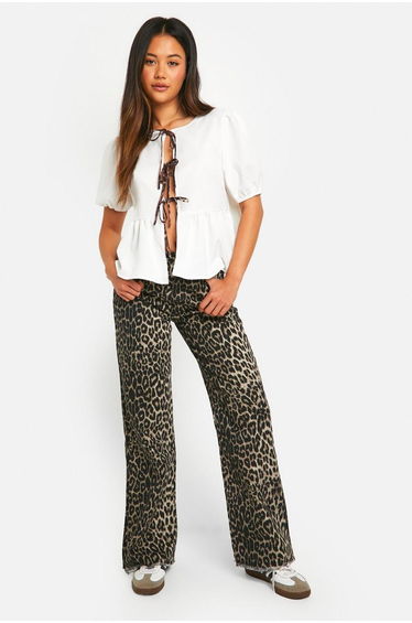 Contrast Leopard Tie Bow Top
