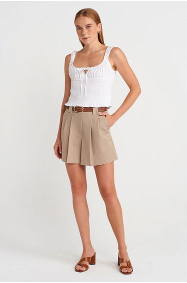 DILVIN Fitted Crop Sleeveless Tie-Front Blouse