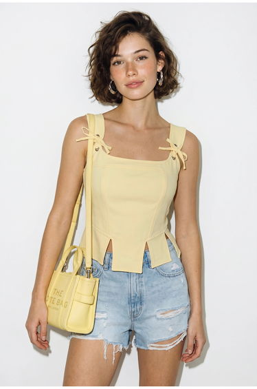 LUCCI Fitted Crop Corset Top With Bow Detail