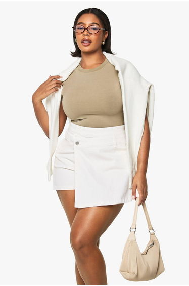 Plus Denim Skort - ecru
