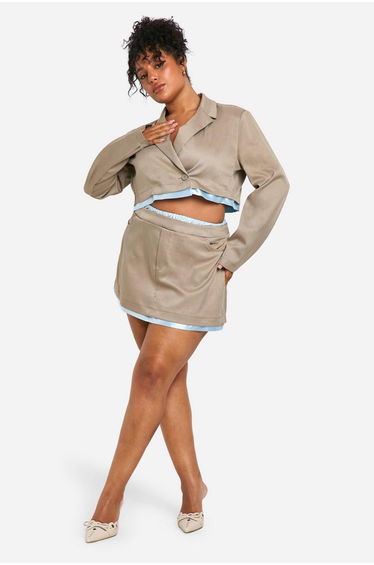 Plus Satin Waistband Mini Skirt - stone