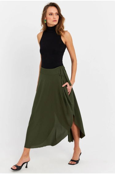 Women's Khaki Asymmetrical Skirt