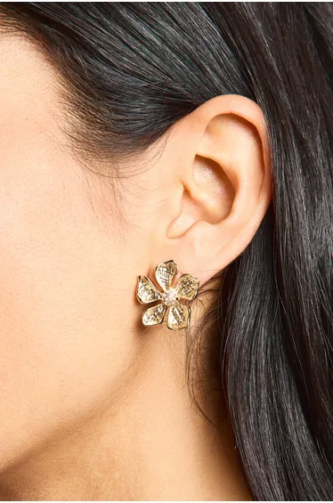 Floral Embellished Stud Earrings - gold