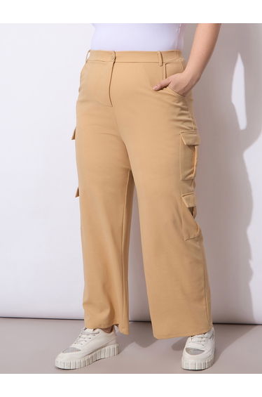Plus Size Beige Cargo Trousers