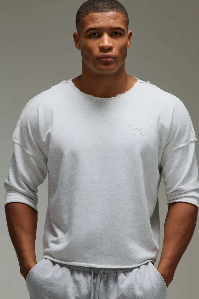 Man Active Training Dept Loopback Oversized Rag Top - grey marl