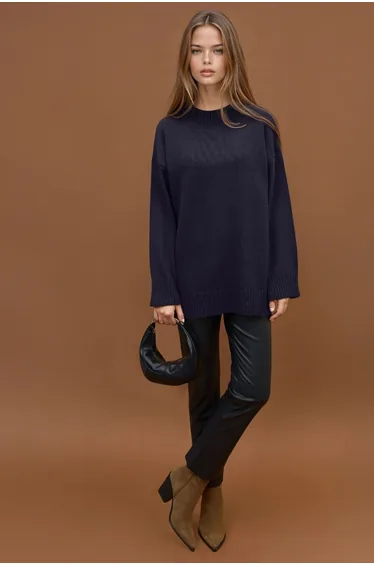 Thick Knit Crew Neck Long Sweater