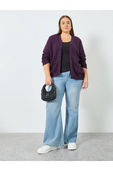 Plus Size Purple Knitted Cardigan with Buttons