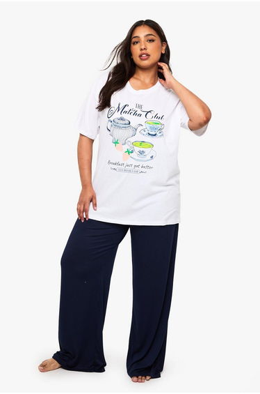 Plus Matcha Club T-Shirt & Trouser PJ Set - blue