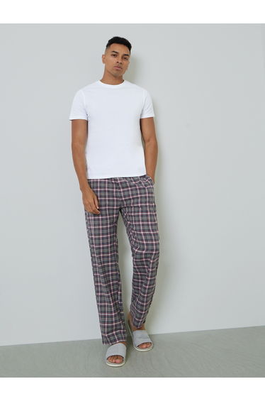Men Solid Cotton T-Shirt and Checked Pyjama Set