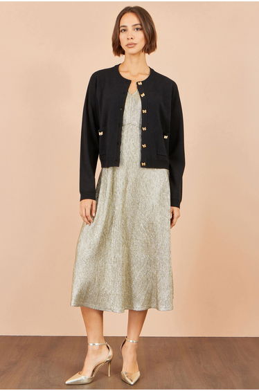 Yumi Black Bow Button Cardigan