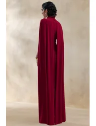 Dianelle | Berry High-Neck Maxi Dress With Cape-Sleeves - 1