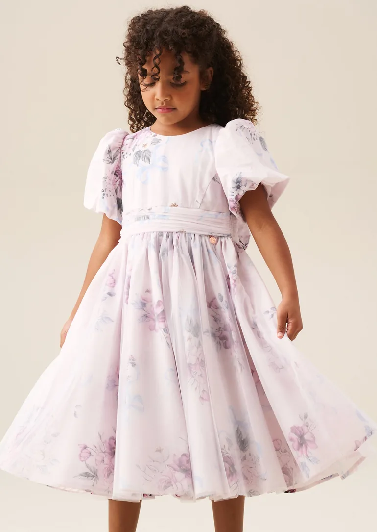 Rose Tulle Overlay Floral Print Dress - 1
