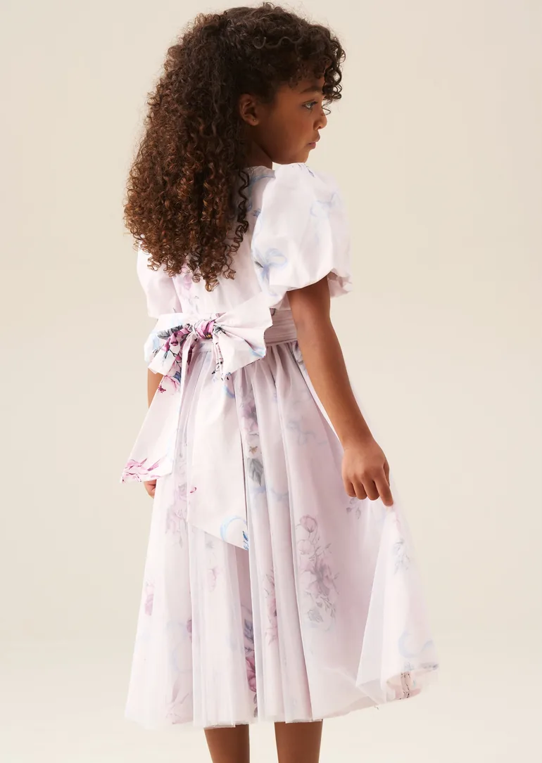 Rose Tulle Overlay Floral Print Dress - 2