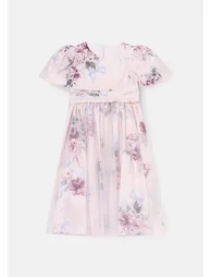 Rose Tulle Overlay Floral Print Dress - 4