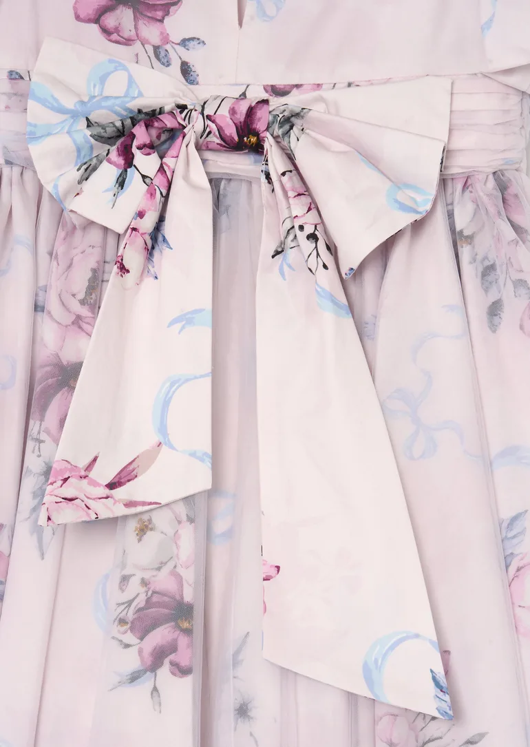 Rose Tulle Overlay Floral Print Dress - 6