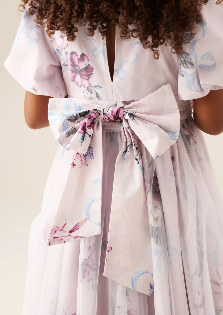 Rose Tulle Overlay Floral Print Dress - 3