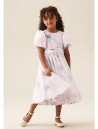 Rose Tulle Overlay Floral Print Dress