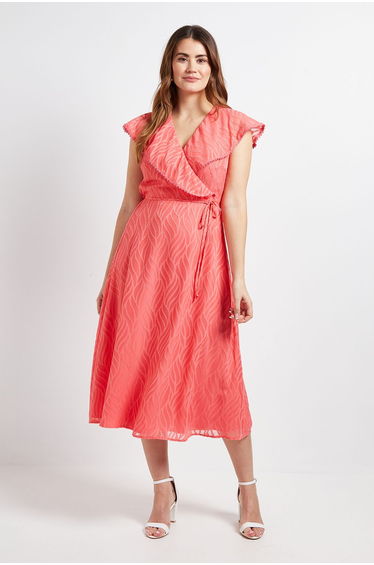 Floral Burn Out Ruffle Midi Dress