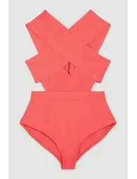 Bandage Textured Cross Front Swimsuit - 3