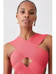 Bandage Textured Cross Front Swimsuit - 1