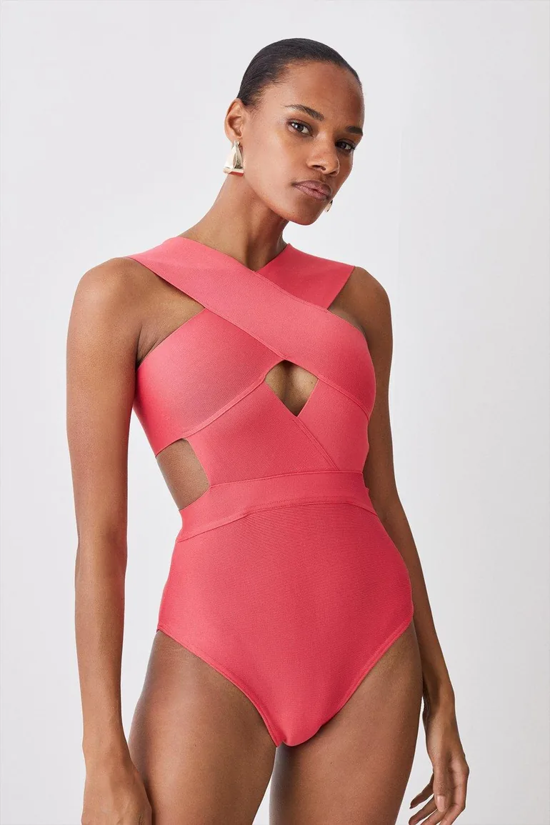Bandage Textured Cross Front Swimsuit