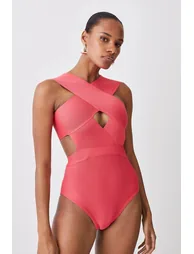 Bandage Textured Cross Front Swimsuit