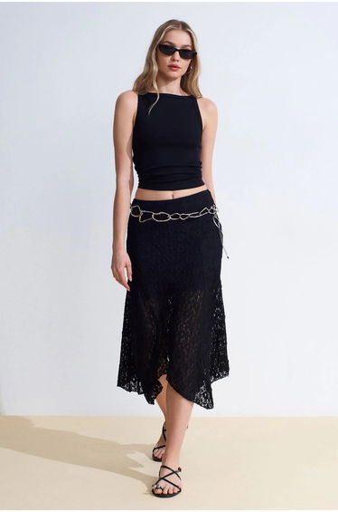 Dilvin High-Waist Lace A-Line Midi Skirt