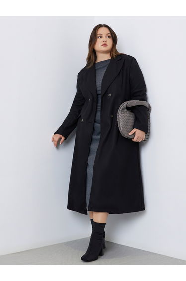 Plus Size Double-Breasted Wool Like Coat