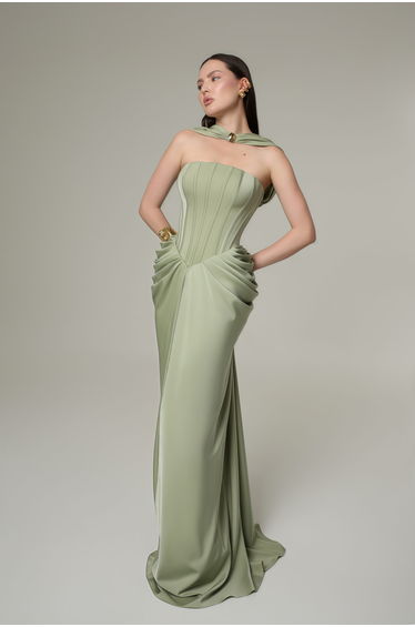 Mariella Green Halterneck Corset Maxi Gown