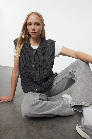 Anthracite Crew Neck Fitted Vest