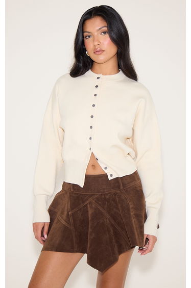 Brown Faux Suede Hanky Hem Mini Skirt