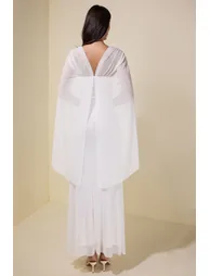 Mesh Cape Sleeve Metal Decorations Maxi Dress - 1