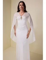 Mesh Cape Sleeve Metal Decorations Maxi Dress - 2