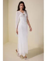 Mesh Cape Sleeve Metal Decorations Maxi Dress - 4