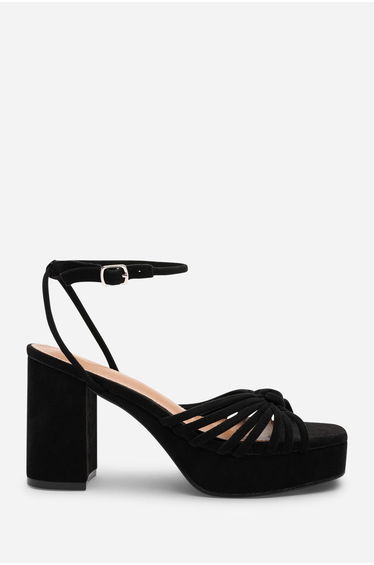 Bronte Black Suede Platform Heels with Twisted Knot Straps