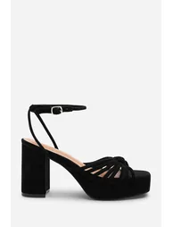 Bronte Black Suede Platform Heels with Twisted Knot Straps