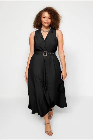 Black Belted Woven Shirt Dress