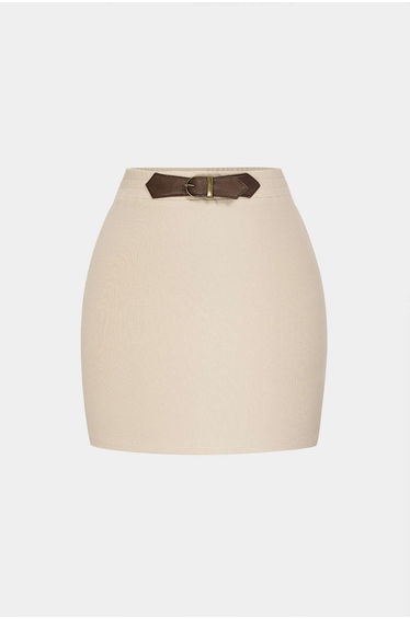 Patchwork Faux Leather Buckle Skirt