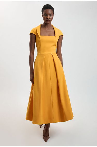Square Neck Tailored Full Skirted Maxi Dress