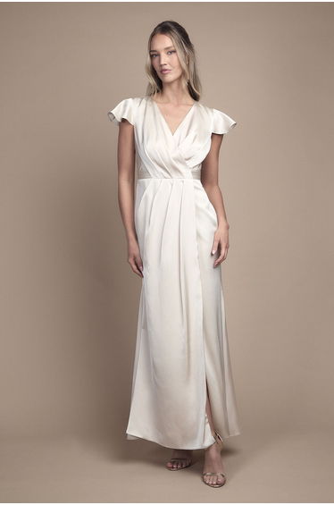 Wrap Front Flutter Sleeve Maxi Dress