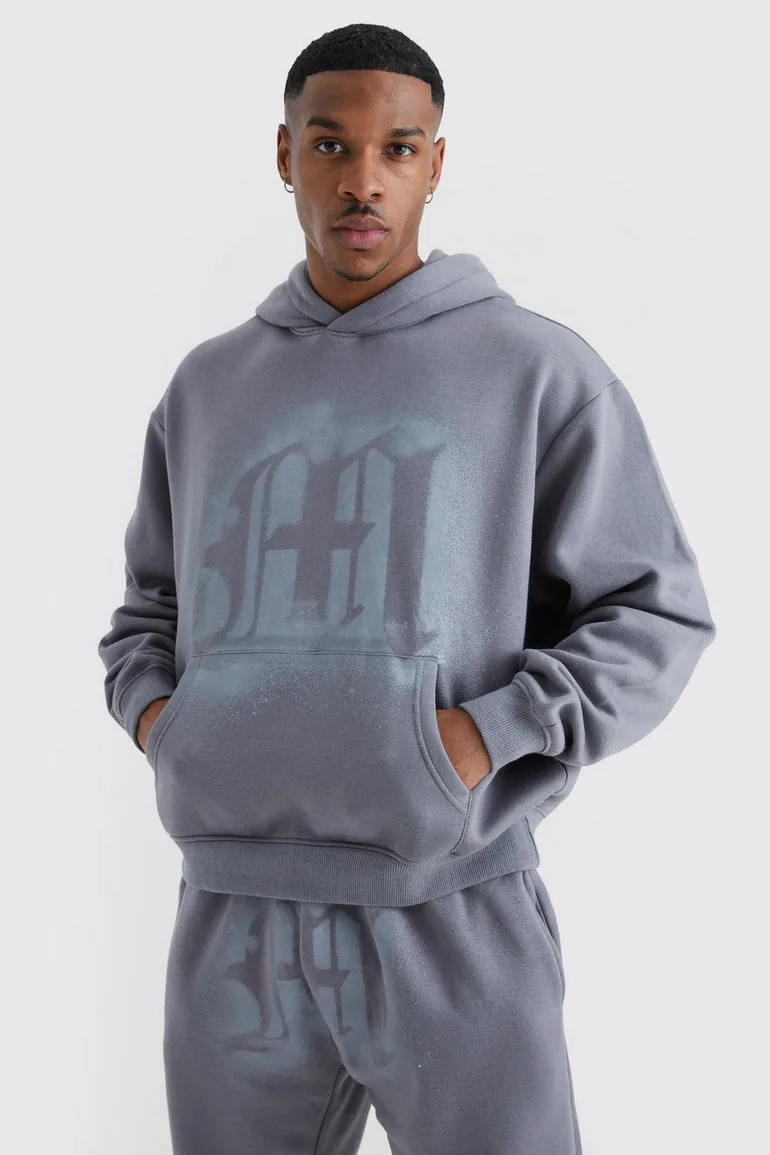Oversized Graffiti Spray Graphic Tracksuit - charcoal - 2