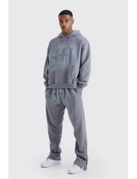 Oversized Graffiti Spray Graphic Tracksuit - charcoal